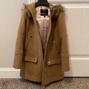 J.crew brown parka coat in size 00Petite with detachable fur